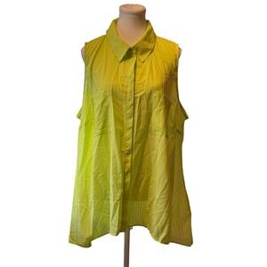 Kim Rogers Woman 3X Sleeveless Button Down Shirt Chartreuse Green‎ Plaid